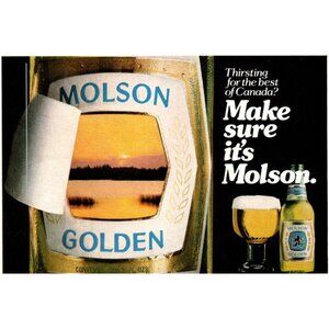 1981 Molson Golden Beer Sunset Lake Vintage Print Ad Canadian 80s Bar Wall Art